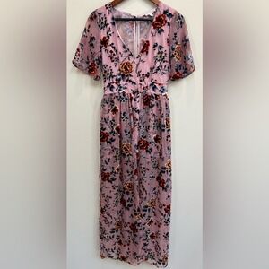 Gianni Bini Pink Blue Velvet Burnout High Low Floral Romper Sz Sm Festival